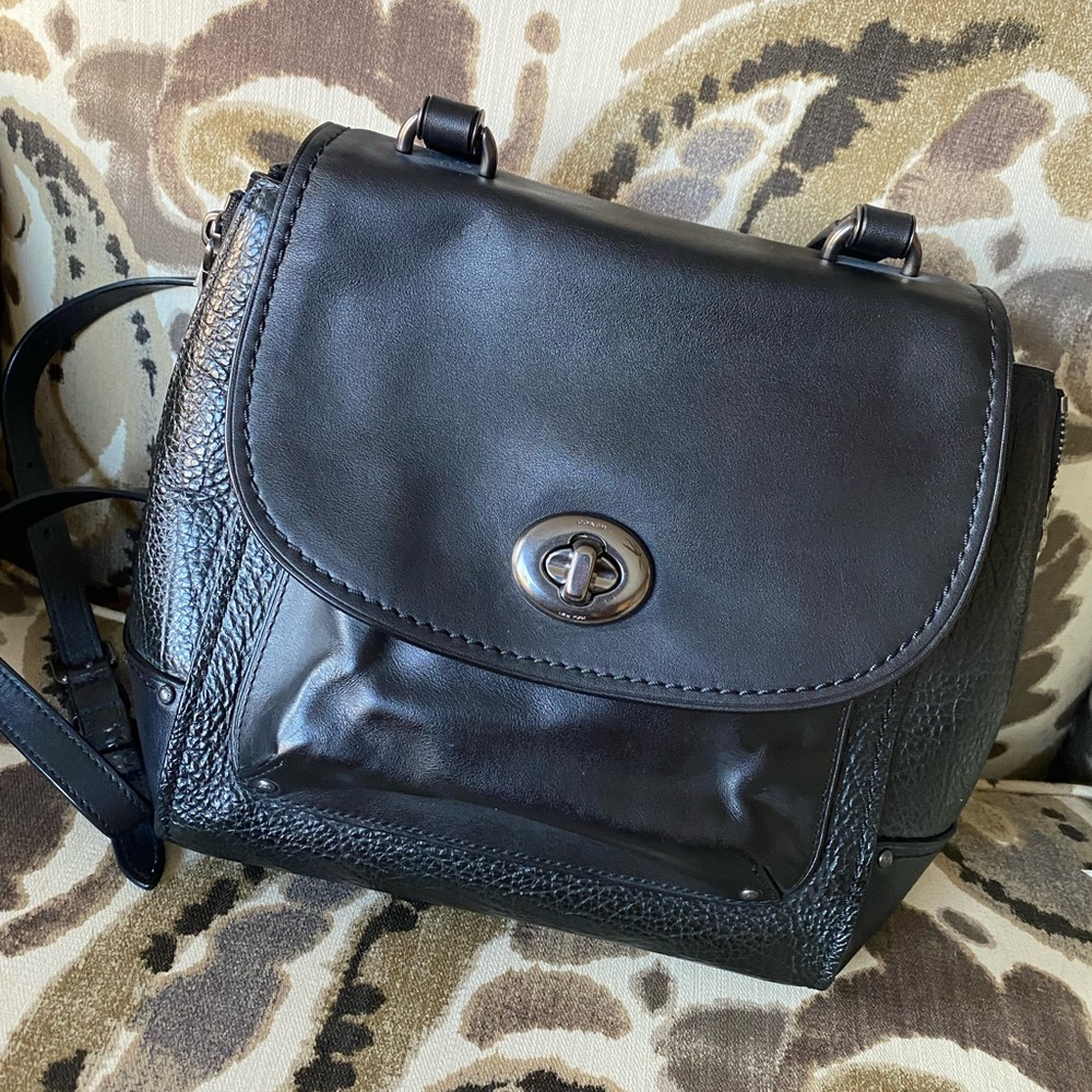 Small Black Leather Coach Faye backpack